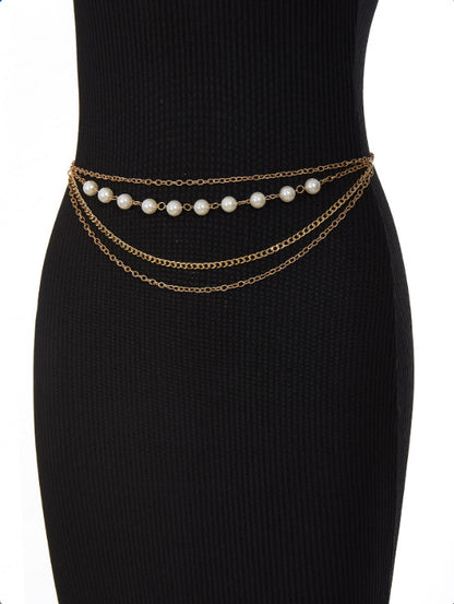 FB3337 2025 waist chain pearl chain metal chain combination multi-layer wave fringed waist chain body chain