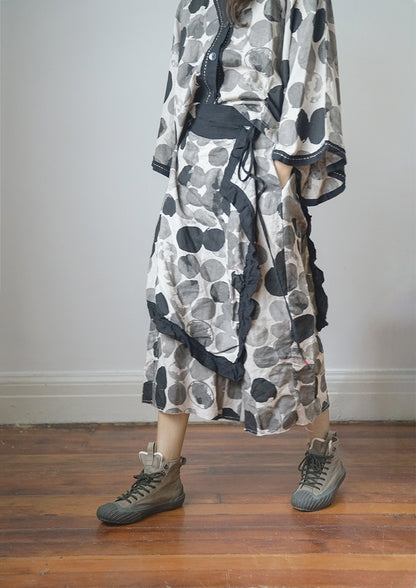 retro literary polka dot linen fisherman pants, personalized versatile and thin linen nine-point straight pants K21239