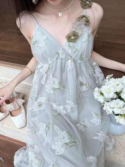 2025 Summer women's popular new  suspender dress on the run princess retro vacation dress