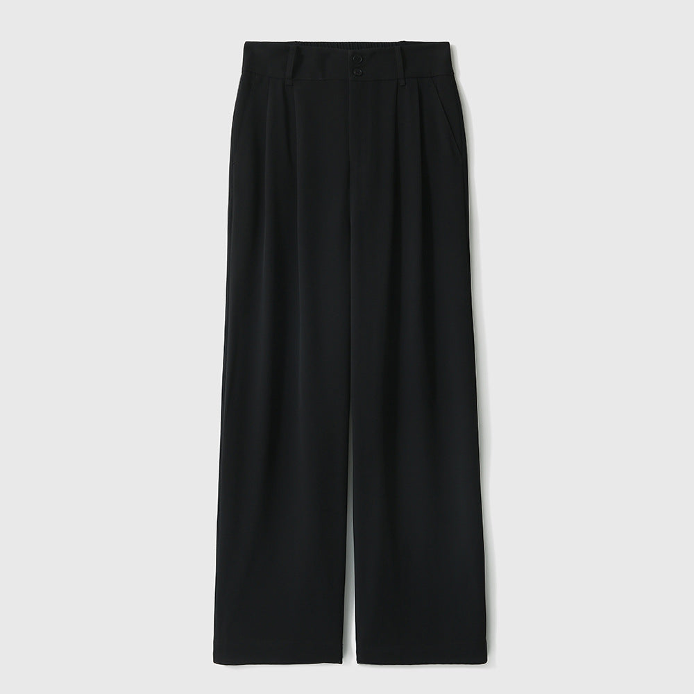 2025 Summer icy silky drape feeling, Japanese long pants white and black, thin casual pants, straight wide-leg pants
