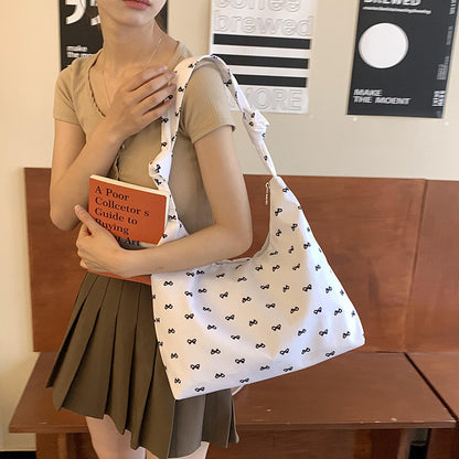 2025 ZLLKL Korean version of fashionable nylon shoulder bag popular new small fresh bow tote bag simple Popular style underarm bag women