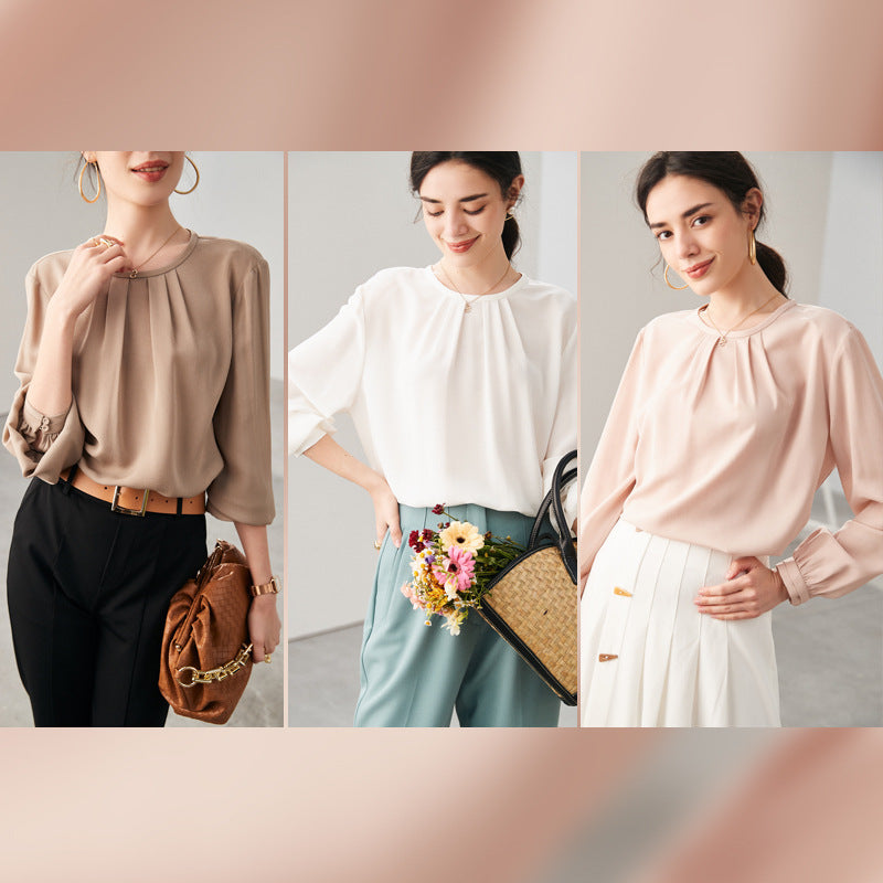 Silk shirt women's popular spring and summer sand wash 100% mulberry silk loose design top niche white shirt