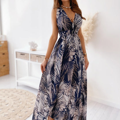 Zllk  European and American Foreign Trade Independent Station  Hot Summer New Printed Lace up Dress Women's Clothing