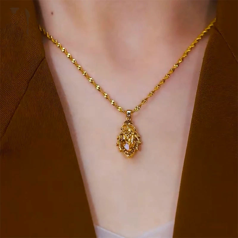 Korean version of fashion coffee color golden branches and jade leaves temperament necklace high-end design sense niche versatile get rich overnight collarbone chain