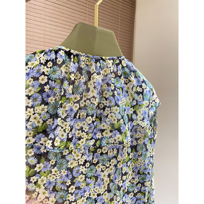 Silk shirt women's  spring and summer new mulberry silk design sense niche long-sleeved top, unique printed shirt