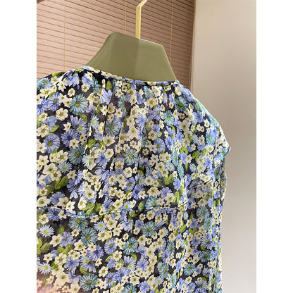 Silk shirt women's  spring and summer new mulberry silk design sense niche long-sleeved top, unique printed shirt