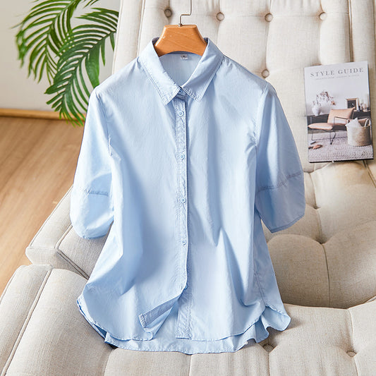 direct sales lapel five-quarter sleeve shirt women's 2025 summer new simple exquisite top pure cotton commuter shirt