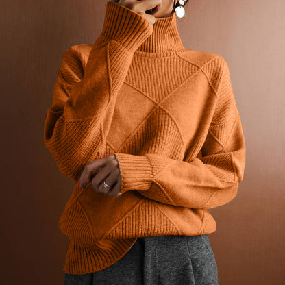 Autumn and winter cross-border new products casual versatile knitted sweater, loose turtleneck warm sweater solid color knitted pullover