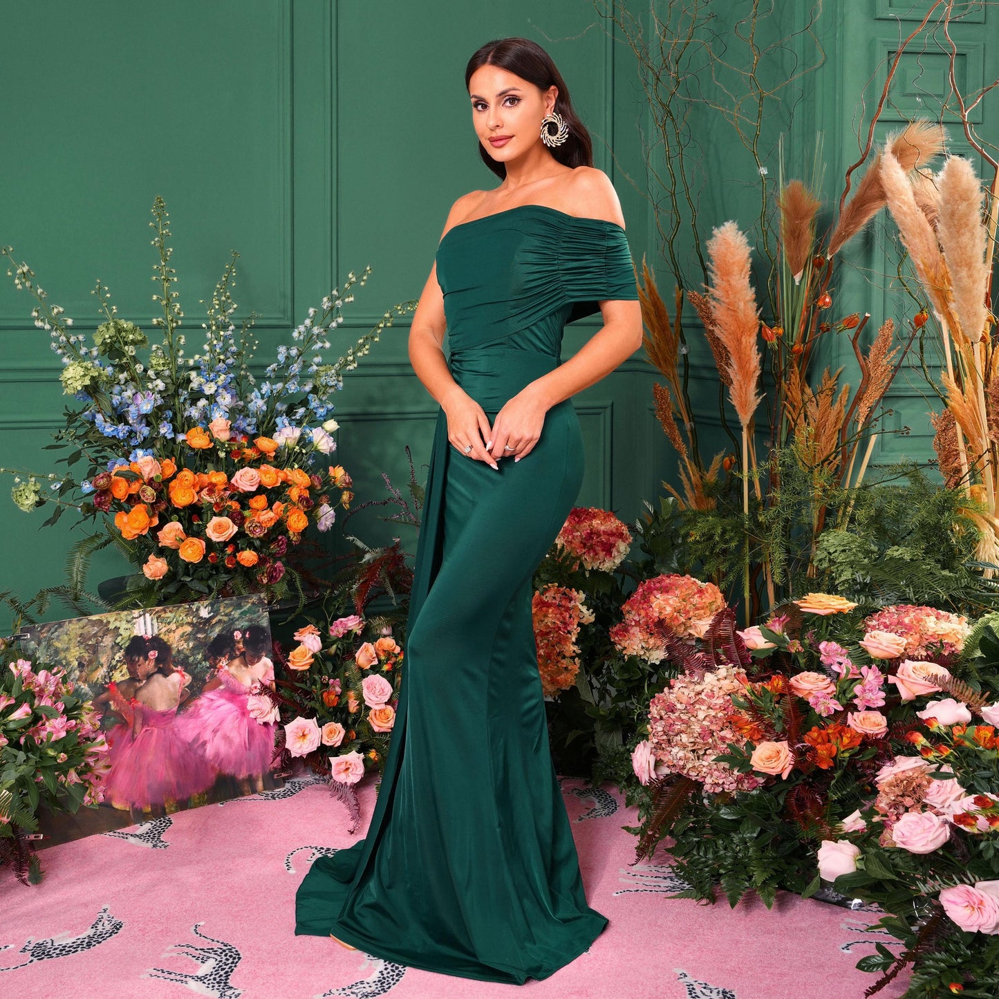 r 2025 chest wrapping temperament one-word collar sexy long banquet hip wrapping streamer evening dress bridesmaid dress