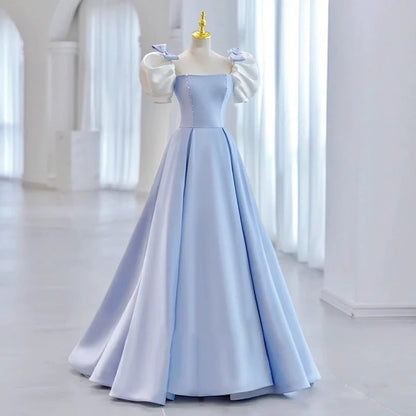 2025 Light blue evening dress women's high-end adult ceremony  princess dress on the run haute couture light luxury vocal art test long