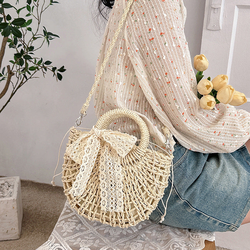ZLLKL 2025Hollow woven bag Popular trade  summer new women's bag hand-held mesh pocket vacation straw bag beach shoulder bag