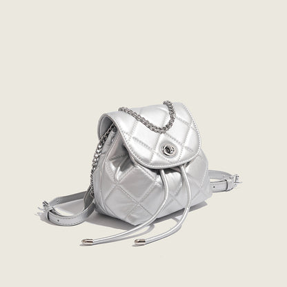 ZLLKL 2025 Backpack Women's Fashion popular Korean Edition Niche Design Rhombus Chain Backpack Small Women's White Backpack
