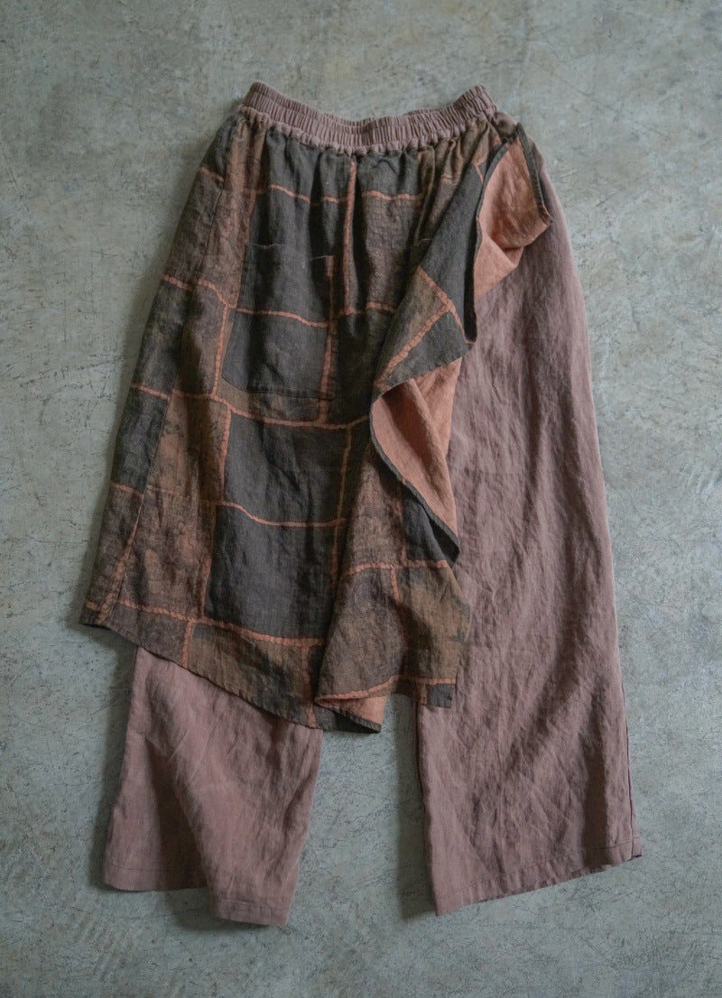 retro digital printing thickened linen fisherman pants, casual literary and thin versatile straight-leg pants K22016