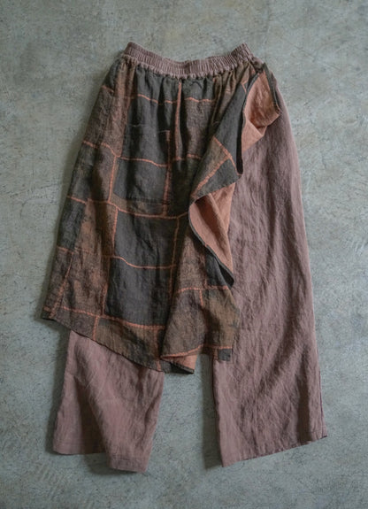 retro digital printing thickened linen fisherman pants, casual literary and thin versatile straight-leg pants K22016