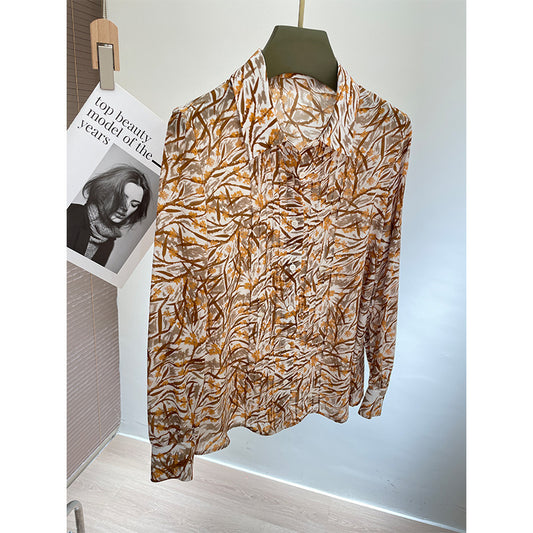 Silk shirt women's popular early spring summer wear new mulberry silk chic high-end shirt with temperament top