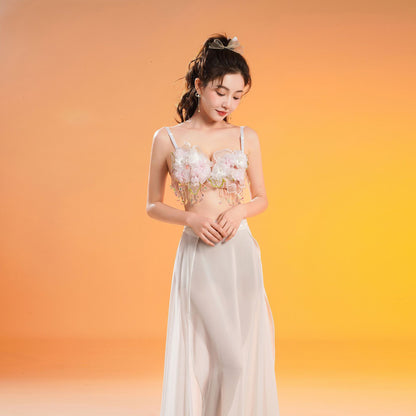 2025 G117/Night show women's sexy dress chiffon fairy gas perspective evening dress hand-sewn flower technician work clothes