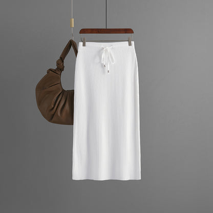 ZllKl Knitted skirt women's 2025 new hip skirt solid color ice silk medium and long wool skirt