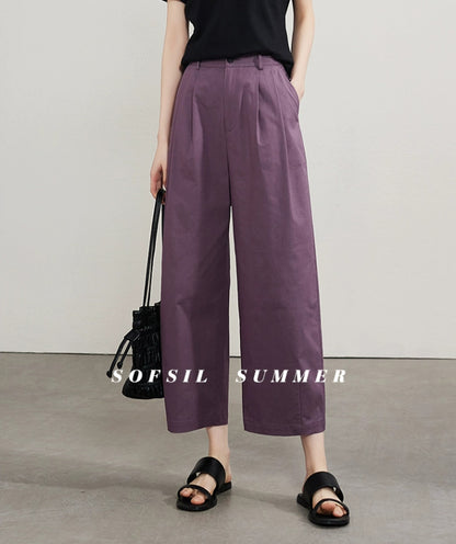 ZllKl  Solid Color Ankle-Length Knickerbockers  New Summer Fashion Women's Wear Loose Slimming High Waist Casual Wide-Leg Pants Trendy