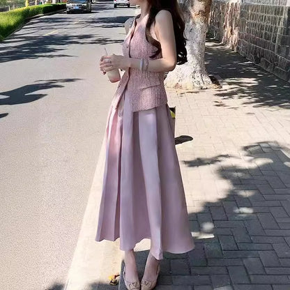 2025 Spot popular summer new fresh two-piece set collectible small fragrant top vest + skirt set