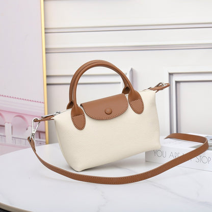[Factory] The first layer of cowhide shoulder bag women's messenger bag genuine leather dumpling handbag small bag contrasting color 6825