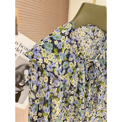 Silk shirt women's  spring and summer new mulberry silk design sense niche long-sleeved top, unique printed shirt