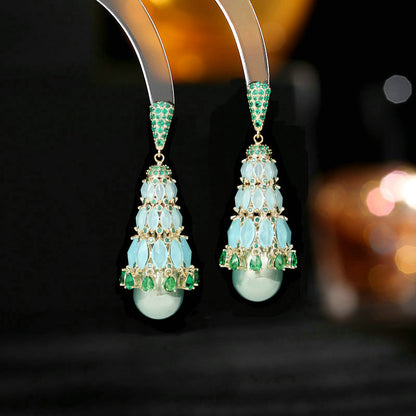 2025 2022 new  retro temperament earrings women's water drop pearl zircon exaggerated atmosphere heavy industry earrings wholesale