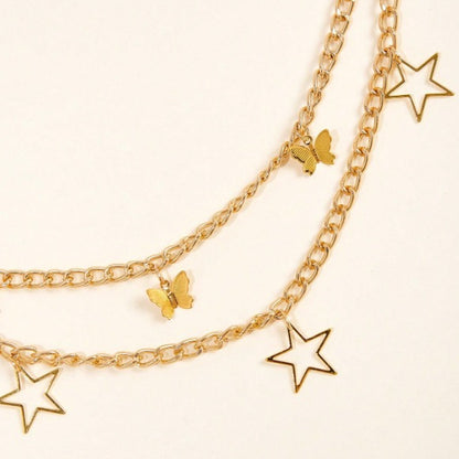 FB3331 2025 waist chain hollow pentagram alloy butterfly pendant wave fringe pendulum chain waist chain