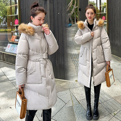 winter Russia's new commuter simple casual trench coat medium and long large fur collar down cotton coat women