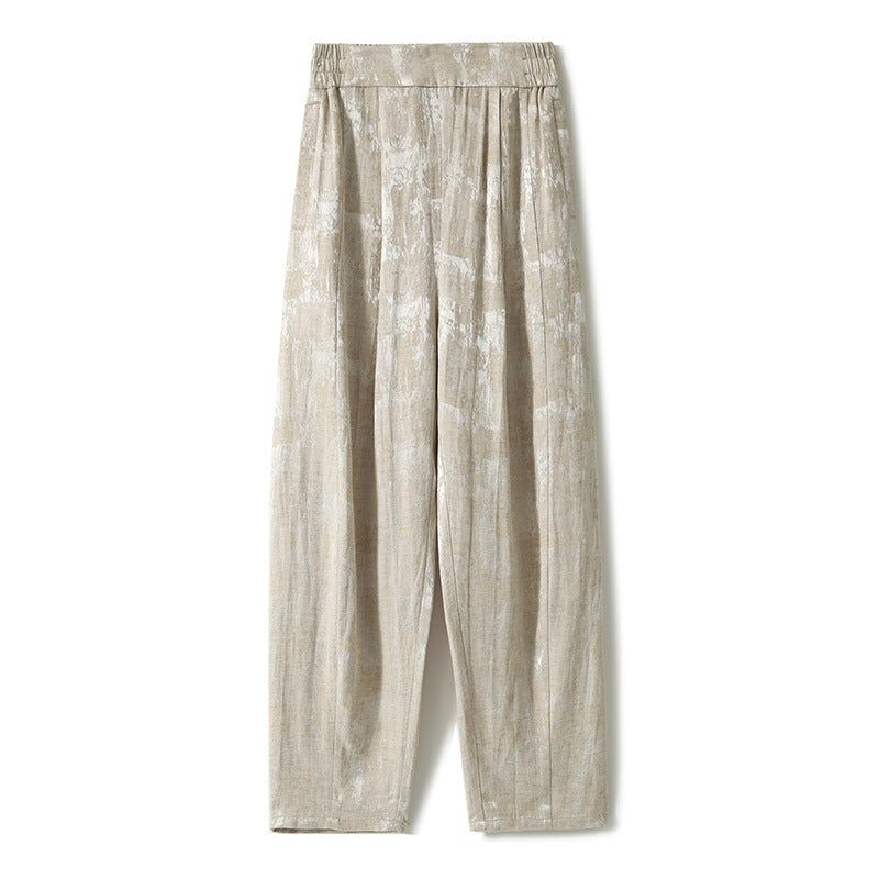 2025 Linen jacquard national style pants, new Chinese silk nine-point pants, high-end casual pants women's radish pants summer