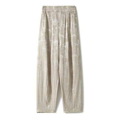 2025 Linen jacquard national style pants, new Chinese silk nine-point pants, high-end casual pants women's radish pants summer