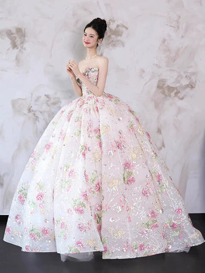 Flower fairy engagement evening dress bride morning robe morning shot high-end heavy industry  student day bar mitzvah princess dress