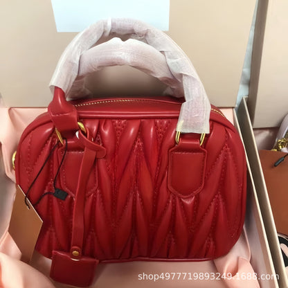 ZllKl  New Miu Same Style Boston Bags Pleated Bowling Bag Fashion Shoulder Women's Crossbody Handbag Bag