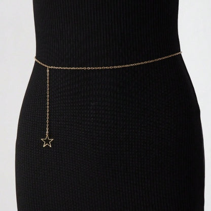 FB3385 2025 waist chain alloy hollow pentagram fringed pendulum chain pendant metal thin chain waist chain