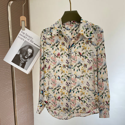 Silk shirt women's spring and summer popular mulberry silk design sense niche top outside wear temperament fashion shirt