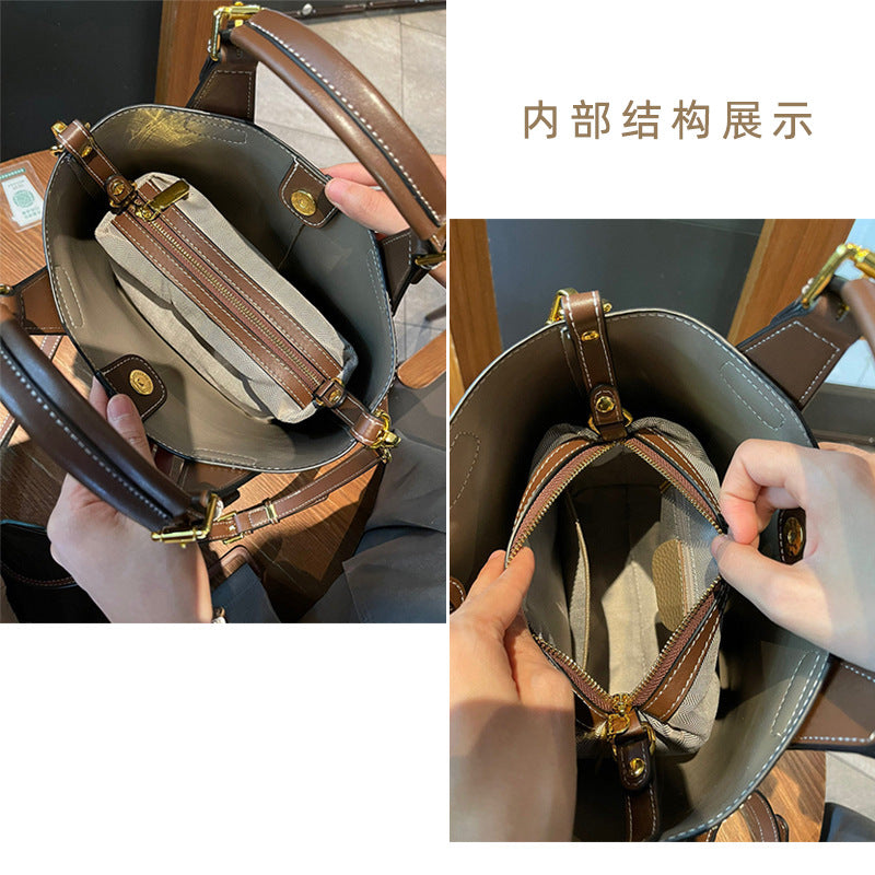 ZllKl  Genuine Leather Women's Bag  New Trendy Head Layer Togo Cowhide Large Capacity Combination Bags Hand Carrying Shoulder Cross Body Bucket Bag