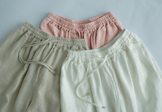 casual literary and artistic thickened linen bloomers, retro Zen simple nine-point linen pants K22315