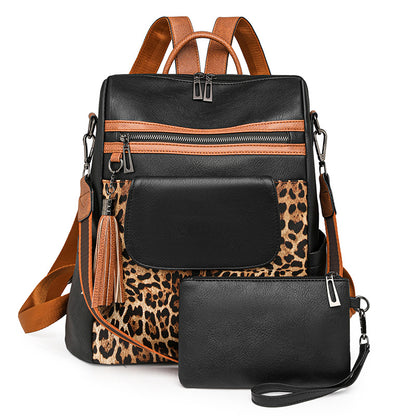 2025 New retro leopard print fashion women's backpack large capacity backpack women's casual backpack wholesale