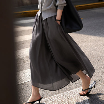2025 Natural fiber lyocell, cool wide-leg culottes, Japanese literary and artistic style swinging pants design sense skirt women's clothing