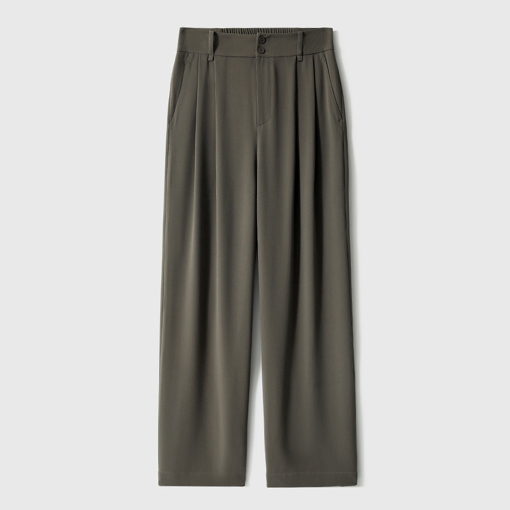 2025 Summer icy silky drape feeling, Japanese long pants white and black, thin casual pants, straight wide-leg pants