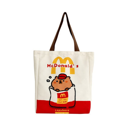 2025 ZLLKL Small fresh cartoon kapibara canvas bag popular new simple student make-up bag large capacity tote bag women