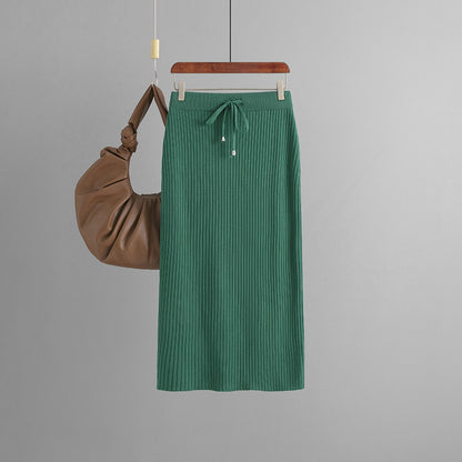 ZllKl Knitted skirt women's 2025 new hip skirt solid color ice silk medium and long wool skirt