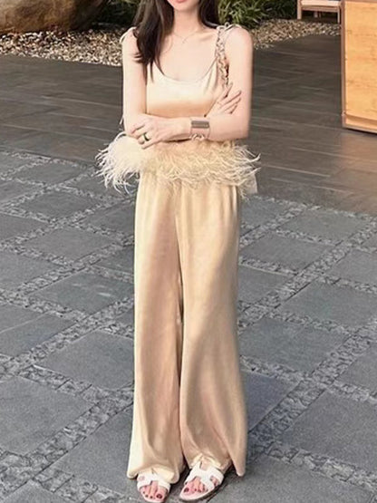 2025 Design set popular summer new fashion pure desire suspender top wide leg pants set