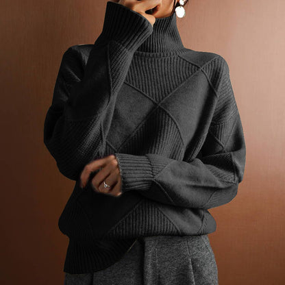 Autumn and winter cross-border new products casual versatile knitted sweater, loose turtleneck warm sweater solid color knitted pullover