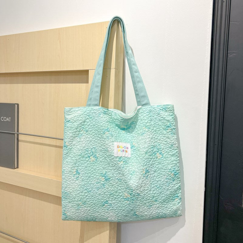 2025 ZLLKL Small fresh and fashionable tote bag popular new simple large-capacity shoulder bag fabric texture pattern shopping bag women