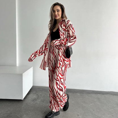 zllkl  European and American Women's Clothing Summer Wear a Set of Striped Shirt Outfit Women's Fashion Casual High Waist Trousers Two-Piece Set