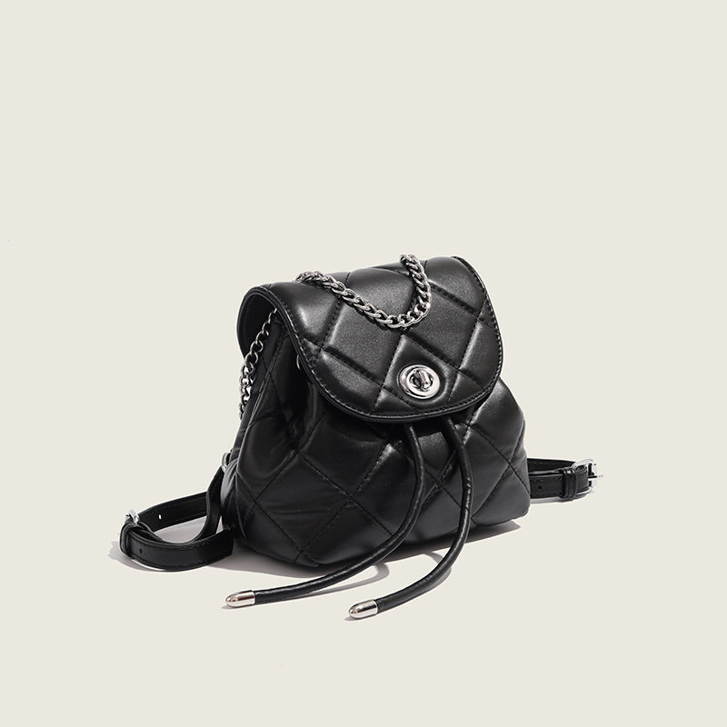ZLLKL 2025 Backpack Women's Fashion popular Korean Edition Niche Design Rhombus Chain Backpack Small Women's White Backpack