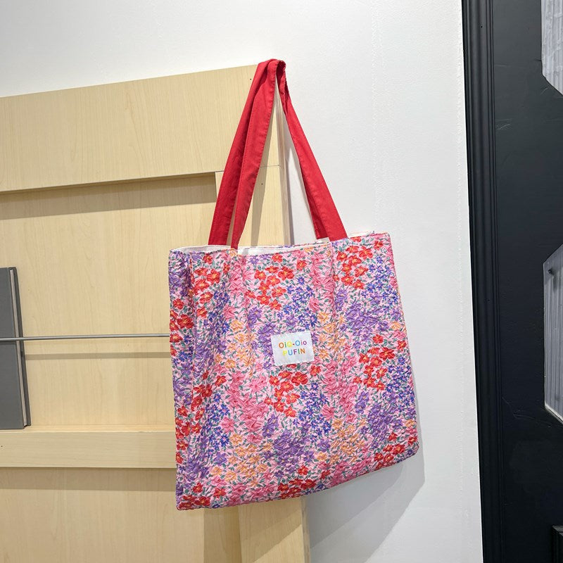 2025 ZLLKL Small fresh and fashionable tote bag popular new simple large-capacity shoulder bag fabric texture pattern shopping bag women