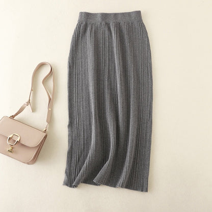ZllKl New autumn and winter new casual knitted split skirt high waist elastic solid color inner with thin hip skirt women