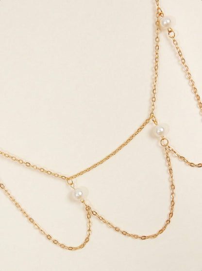 FB3370 2025 waist chain simple pearl joint cross wave fringe pendulum chain waist chain body chain