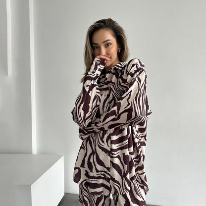 zllkl  European and American Women's Clothing Summer Wear a Set of Striped Shirt Outfit Women's Fashion Casual High Waist Trousers Two-Piece Set